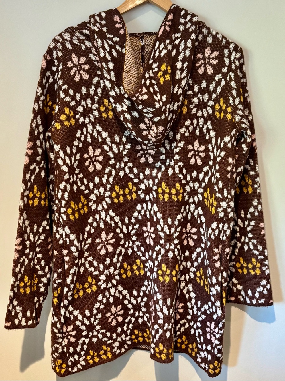 Patterned Hooded Open-Front Sweater Cardigan | By Design | Size M - Picture 5 of 8